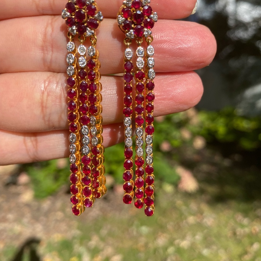 !Heavy! New Ruby & Diamond Dangle Earrings In 18k… - image 3